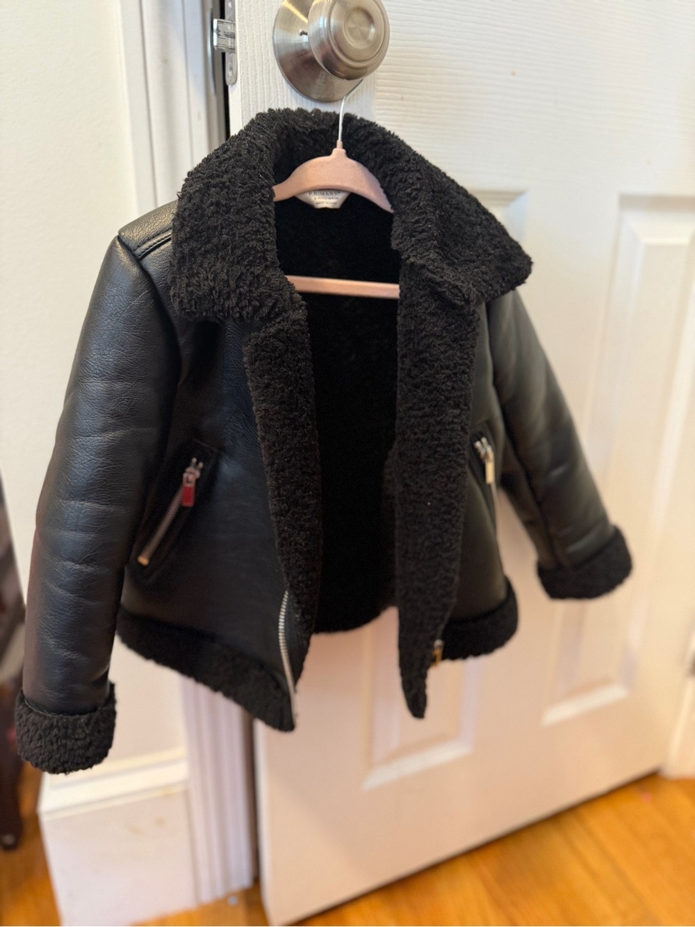 Kids Black Faux-Shearling Aviator Jacket